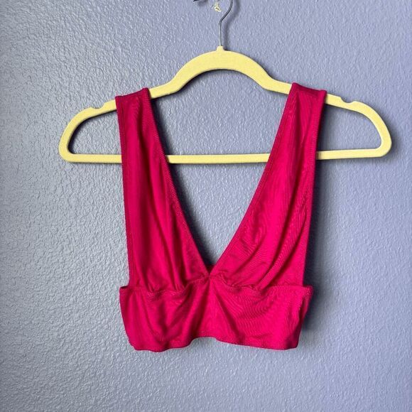 SHEIN BAE Solid Crop Tank Top Hot Pink Backless Stretch Lightweight Small Deep V - Picture 1 of 6